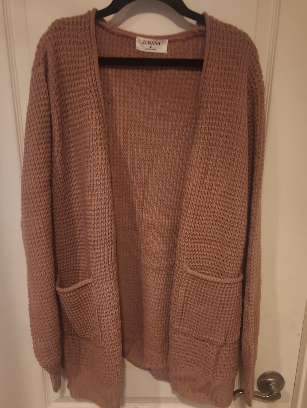 Zenana Outfitters Open-Front Waffle Cardigan in Mauve-Taupe